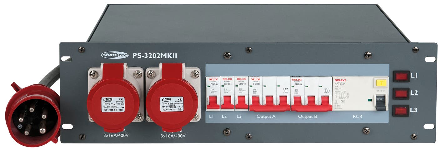 Elcentral, Power Distribution PS-3202 MKII 32A CEE In / 2 x 16A CEE Out + 6 x Schuko - Showgear | Bellalite Elcentral, Power Distribution PS-3202 MKII 32A CEE In / 2 x 16A CEE Out + 6 x Schuko - Showgear | Bellalite