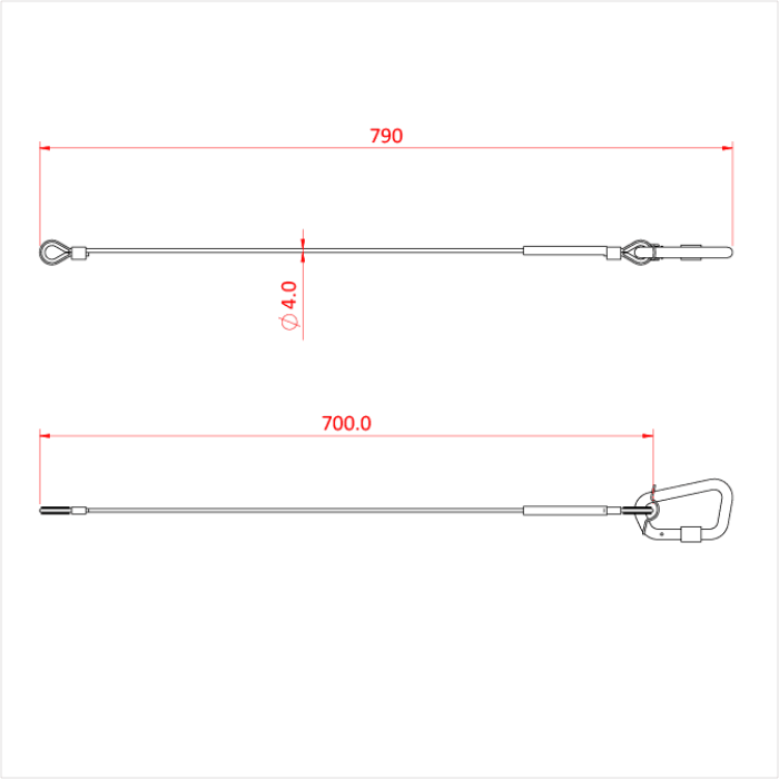 Doughty Säkerhetswire 50kg 70cm 4mm x 70cm Karbinhake Svart - Doughty | Bellalite