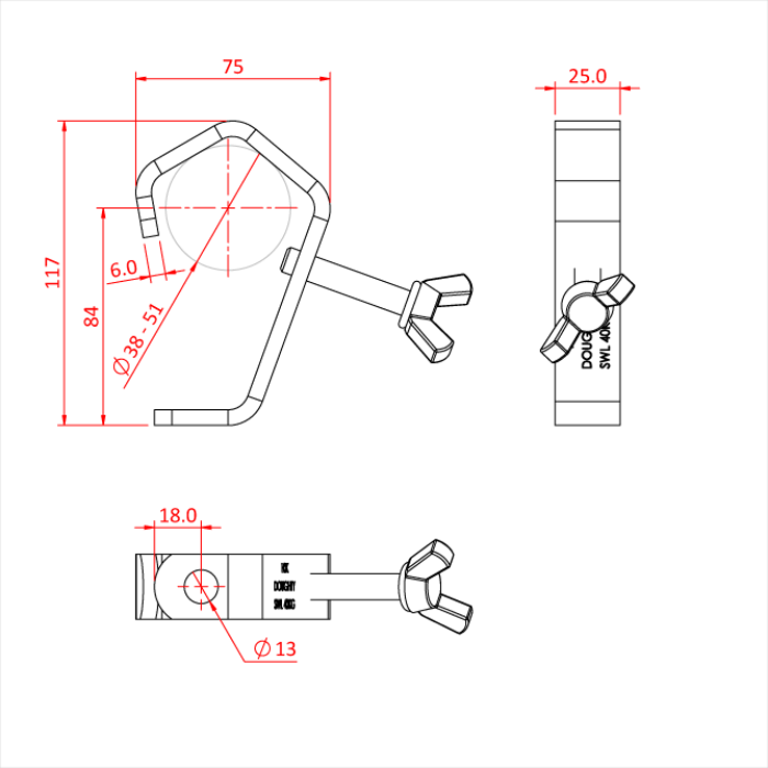 Doughty Hakfäste Universal 20-51mm Svart - Doughty | Bellalite