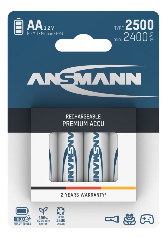 NiMH Rechargeable battery AA 2400mAh maxE 4-pack - Ansmann | Bellalite