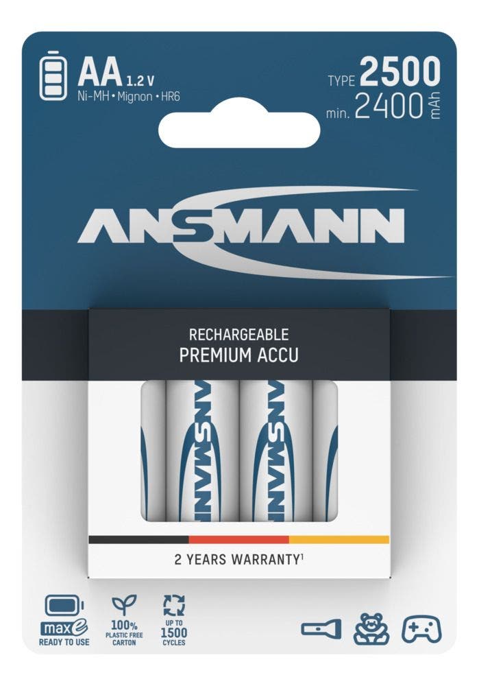 NiMH Rechargeable battery AA 2400mAh maxE 4-pack - Ansmann | Bellalite NiMH Rechargeable battery AA 2400mAh maxE 4-pack - Ansmann | Bellalite