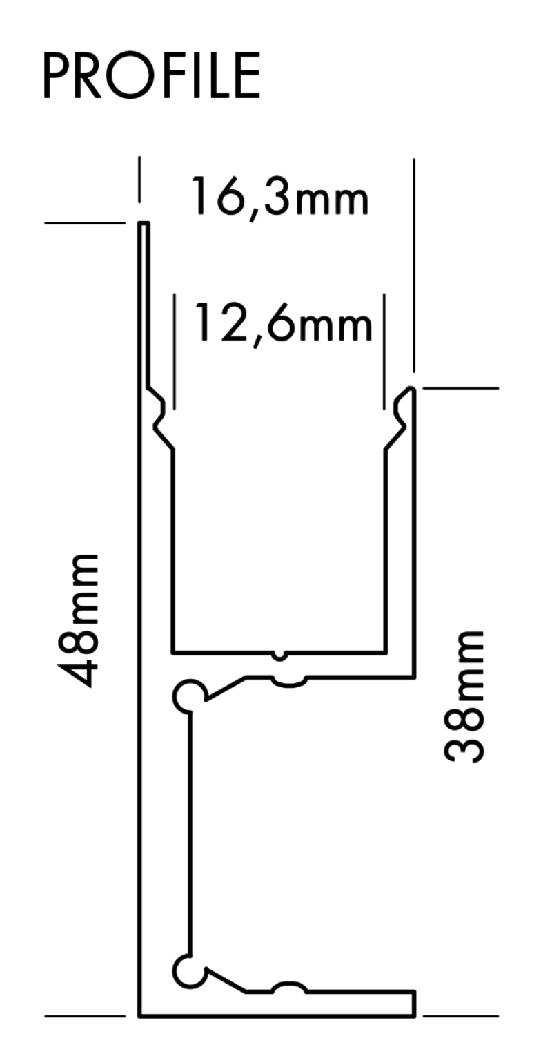 Aluminiumprofil S-Line Wall Square, 5m Alu - PROLED | Bellalite