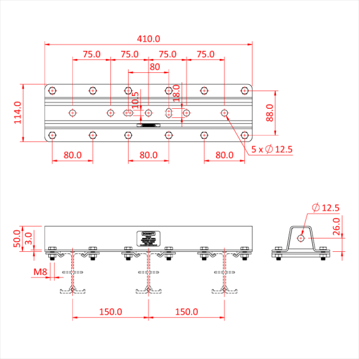 Doughty Studio Rail 80 Triple Suspension Bracket With Wall Fixing Option - Doughty | Bellalite