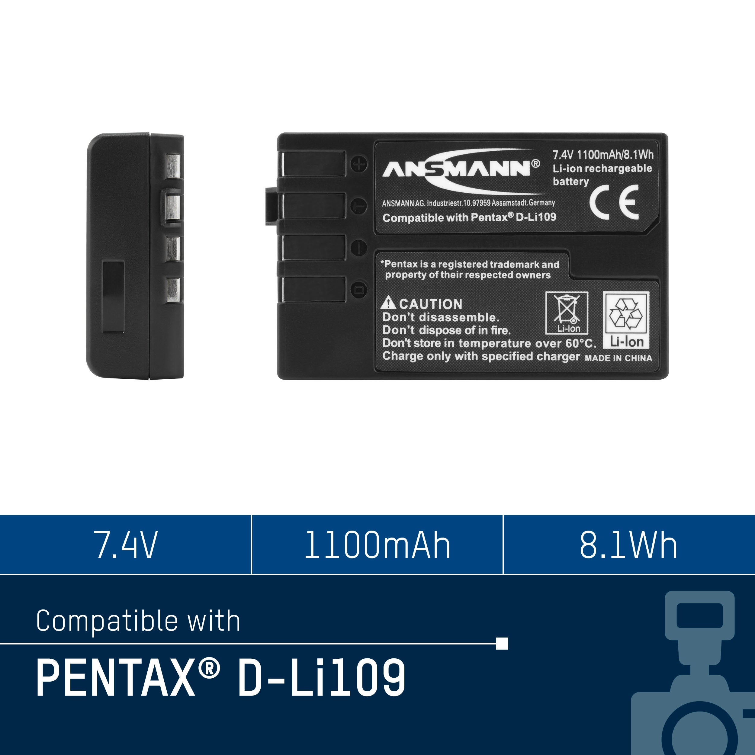Kamerabatteri A-Pen D-Li 109 Kompatibel med Pentax - Ansmann | Bellalite