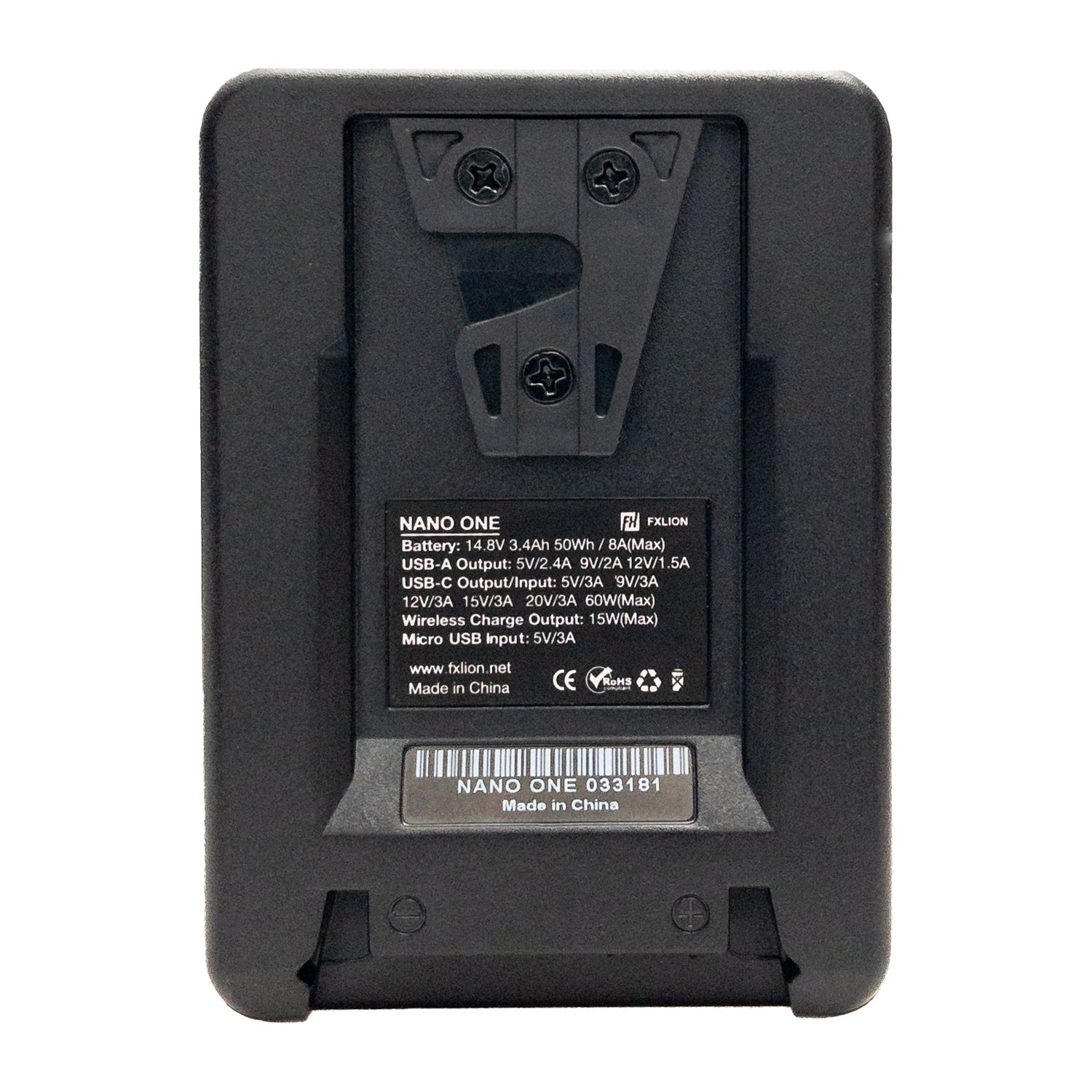 FXLION NANO ONE 14.8V / 50Wh V-Mount Battery with Wireless Charging  - FXLION | Bellalite