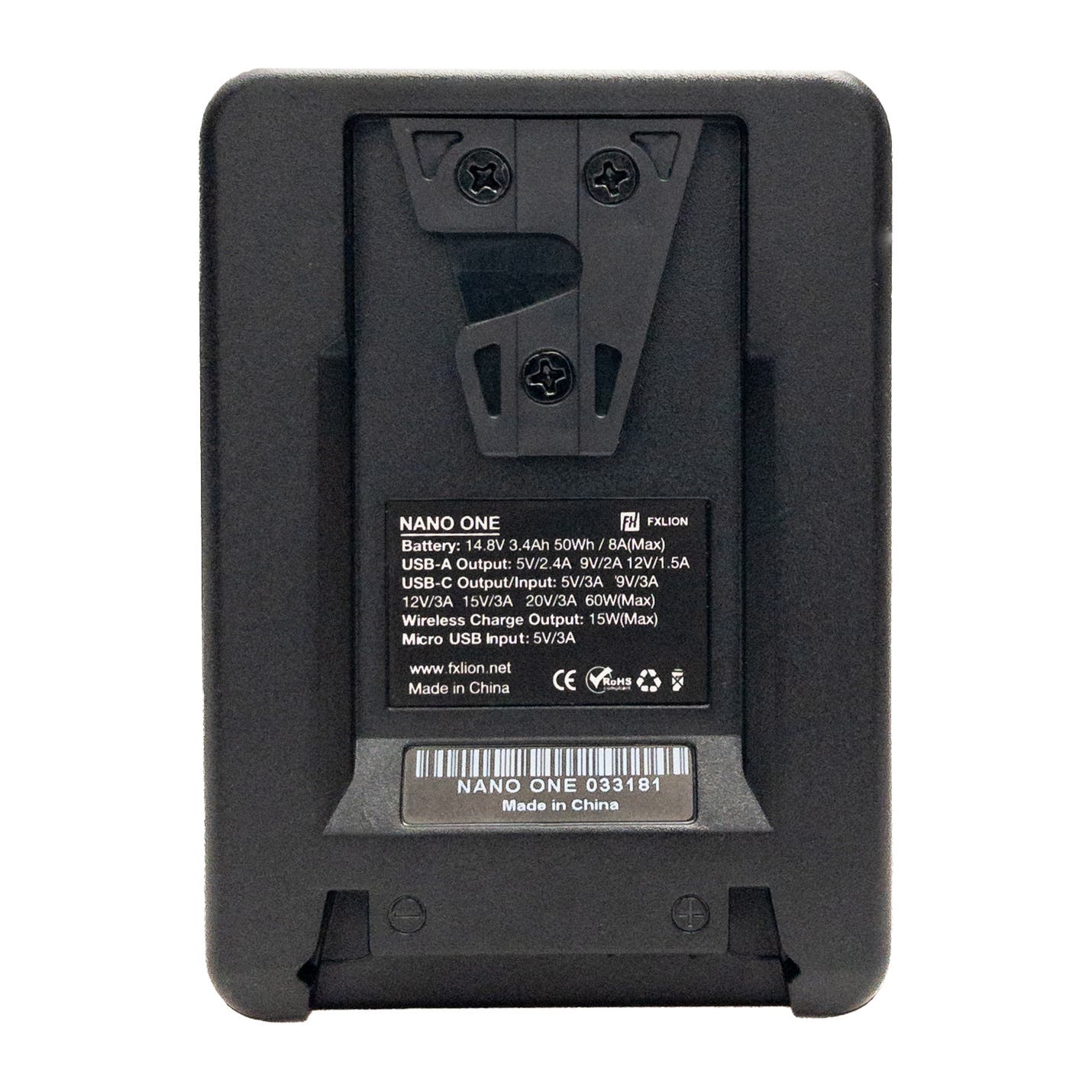FXLION NANO ONE 14.8V / 50Wh V-Mount Battery with Wireless Charging - FXLION | Bellalite FXLION NANO ONE 14.8V / 50Wh V-Mount Battery with Wireless Charging - FXLION | Bellalite