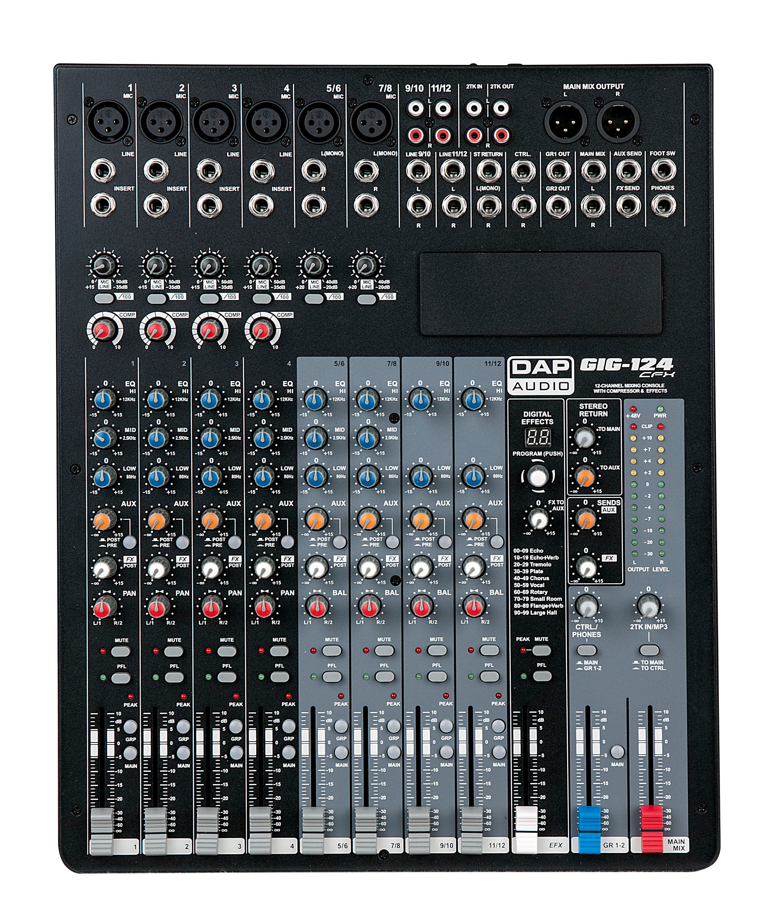Ljudmixer DAP GIG-124CFX 12 Channel Mixer with dynamics and DSP - DAP | Bellalite