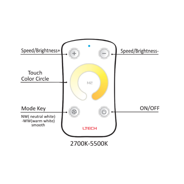 Mottagare med fjärrkontroll, 12-24V DC, CT 2CH x 3A, Max 72W (12V) / 144W (24V) - LTECH | Bellalite