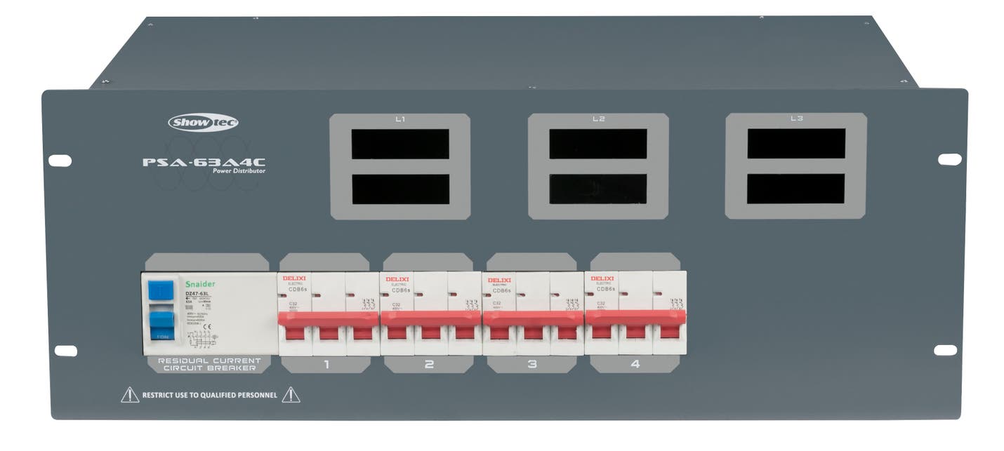 Elcentral, Power Distribution PSA-63A4C 63A IN / 4 x 32A UT - Showgear | Bellalite Elcentral, Power Distribution PSA-63A4C 63A IN / 4 x 32A UT - Showgear | Bellalite