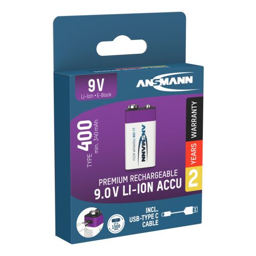 Li-ion Rechargeable battery 9V 340mAh 1-pack - Ansmann | Bellalite