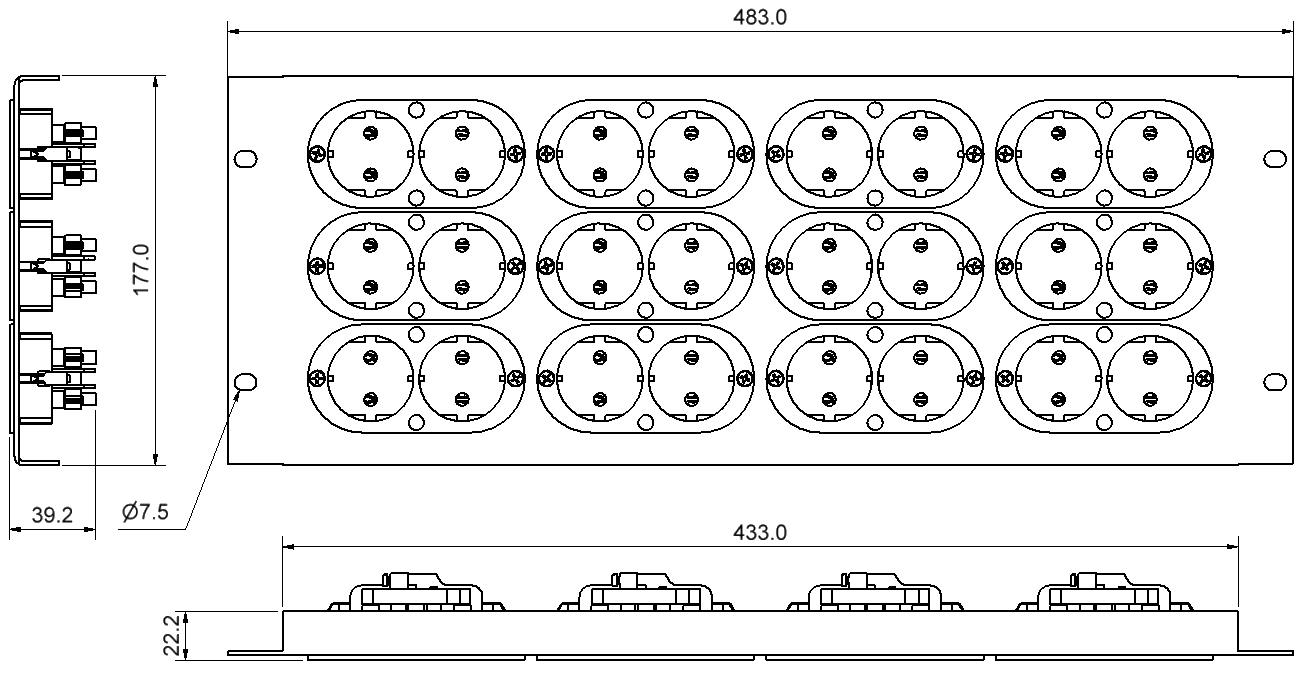 Uttagspanel 19" 12x Schuko Dubbeluttag - HEXI | Bellalite