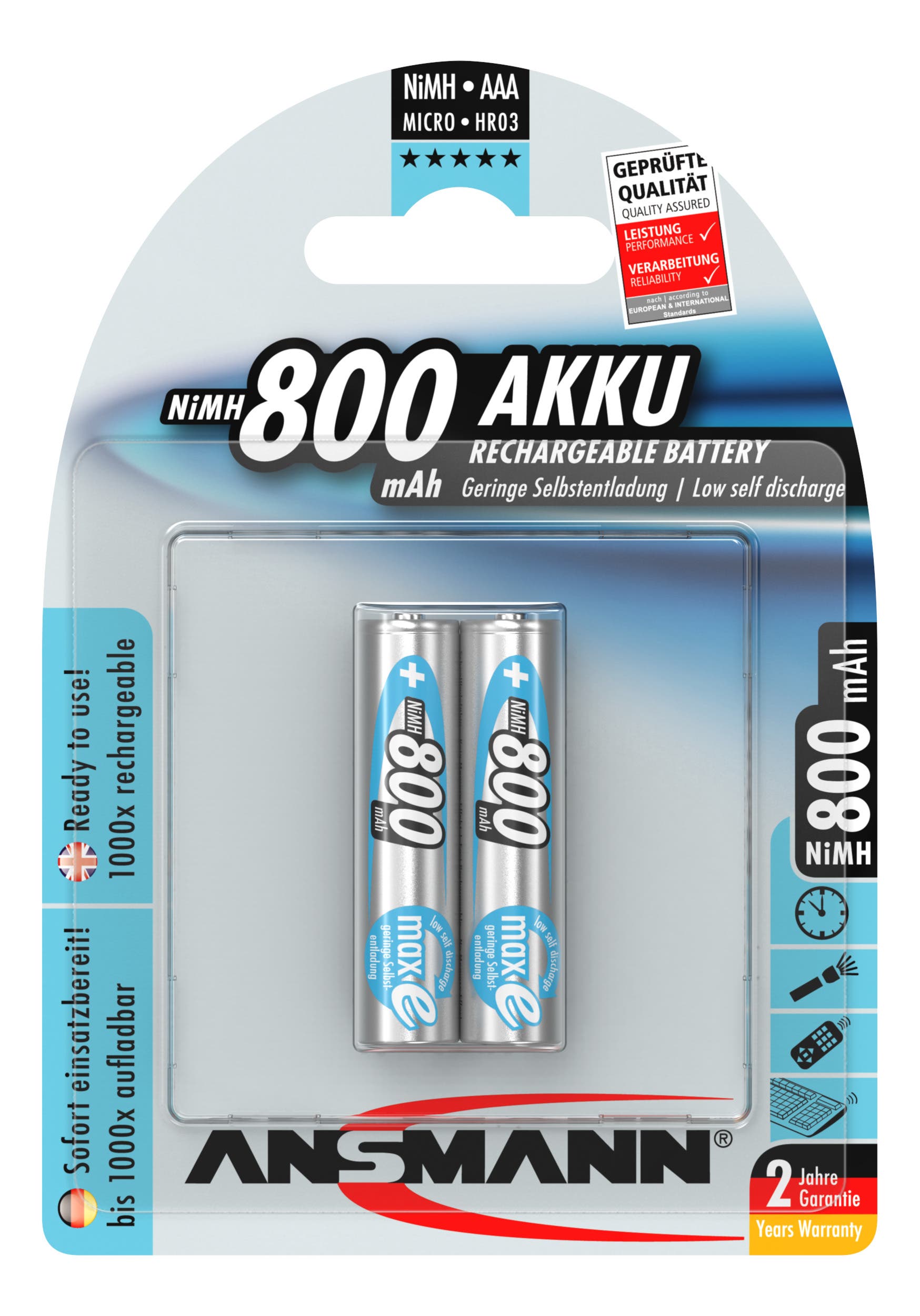 NiMH Rechargeable battery AAA 800mAh maxE - Ansmann | Bellalite NiMH Rechargeable battery AAA 800mAh maxE - Ansmann | Bellalite