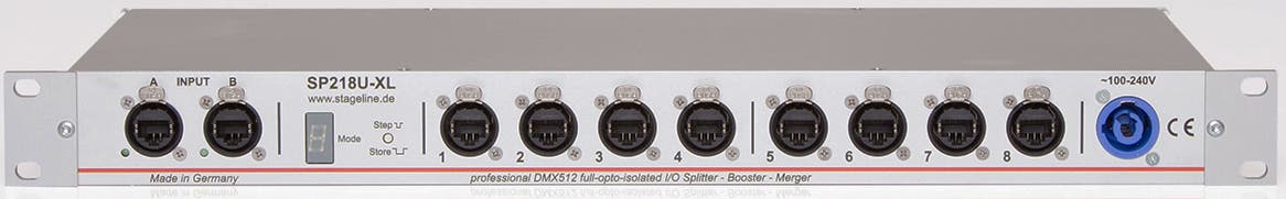 DMX Splitter/Booster SP218U-XL 1 in / 8 ut RJ45 - Stageline | Bellalite DMX Splitter/Booster SP218U-XL 1 in / 8 ut RJ45 - Stageline | Bellalite