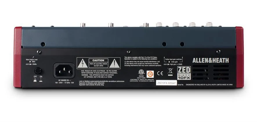 Allen & Heath ZED60-10FX 4 Mic/Line Inputs, 2 Stereos, 60mm faders - Allen & Heath | Bellalite