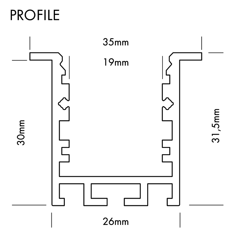 Aluminiumprofil M-Line Rec 24 ST, 2m - PROLED | Bellalite