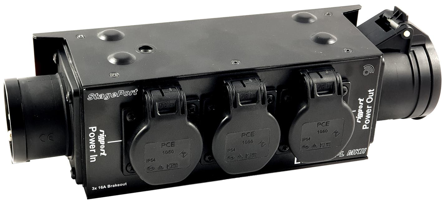 StagePort RPL16S-MKII CEE16 5P IN / 3x Schuko + CEE16 UT - Rigport | Bellalite StagePort RPL16S-MKII CEE16 5P IN / 3x Schuko + CEE16 UT - Rigport | Bellalite
