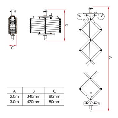Doughty Lightweight Pantograph 3 Spring x 2m 16mm Spigot & Receiver, 3 - 15kg  - Doughty | Bellalite