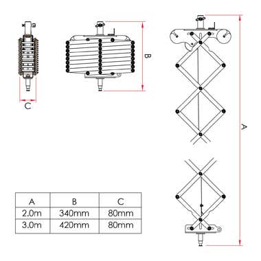 Doughty Lightweight Pantograph 3 Spring x 2m 16mm Spigot & Receiver, 3 - 15kg - Doughty | Bellalite Doughty Lightweight Pantograph 3 Spring x 2m 16mm Spigot & Receiver, 3 - 15kg - Doughty | Bellalite