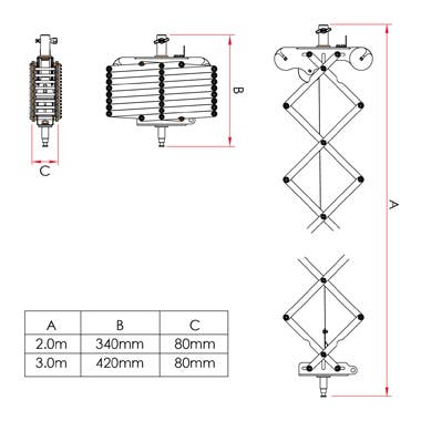 Doughty Lightweight Pantograph 3 Spring x 2m 16mm Spigot & Receiver, 3 - 15kg - Doughty | Bellalite Doughty Lightweight Pantograph 3 Spring x 2m 16mm Spigot & Receiver, 3 - 15kg - Doughty | Bellalite