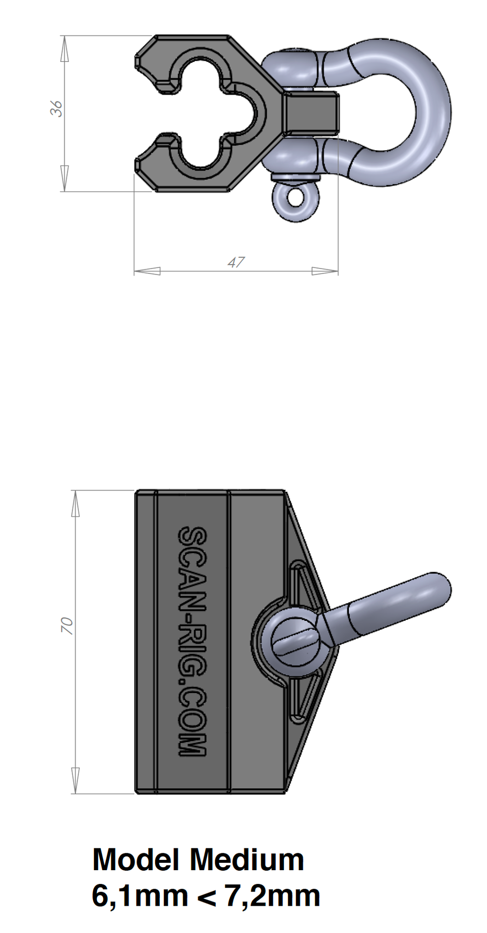 Tourslider Medium, Svart Medium, för 6,1 - 7,2mm kätting - PSRIG | Bellalite