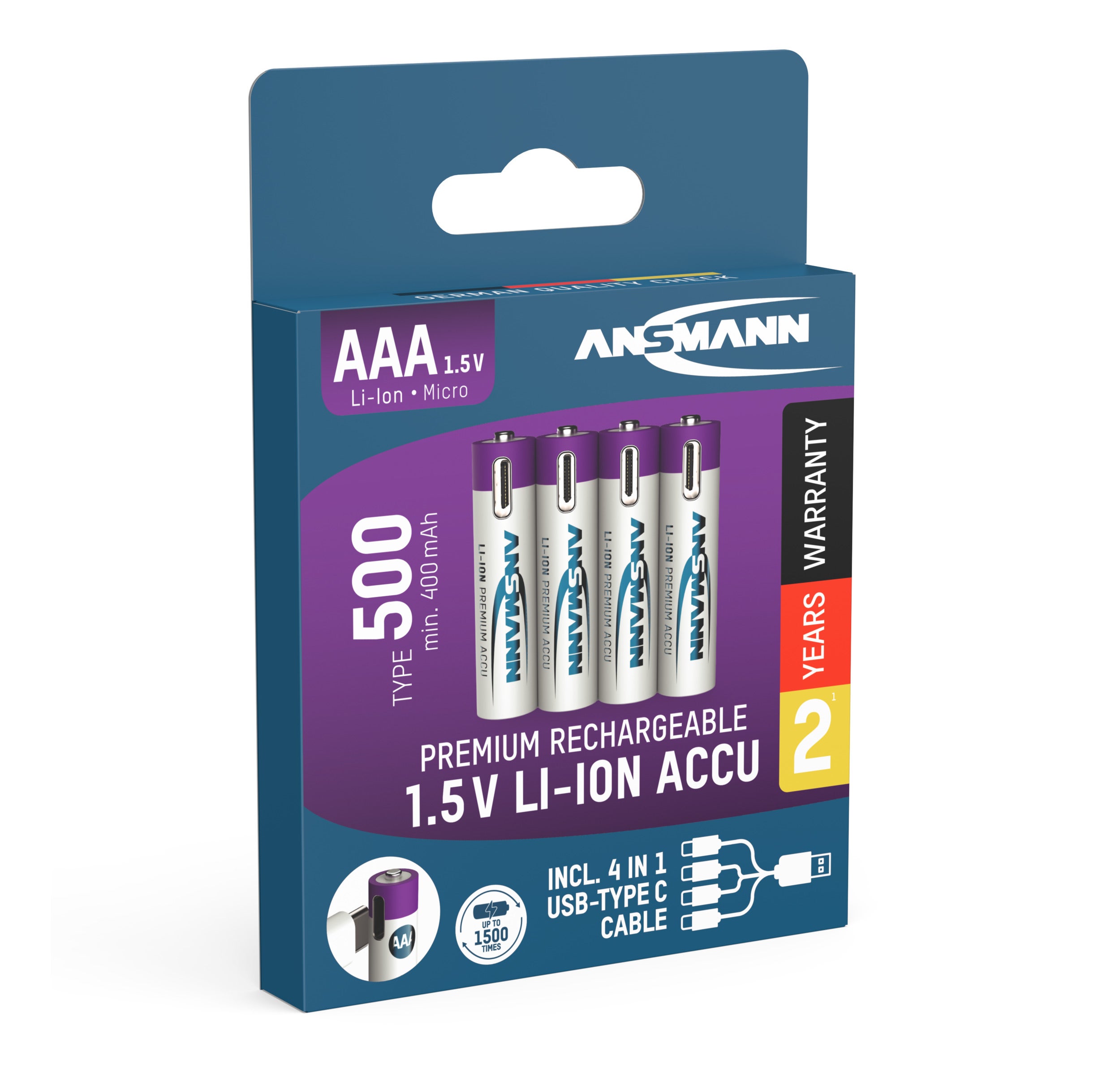 Li-ion Rechargeable battery AAA 400mAh 4-pack - Ansmann | Bellalite