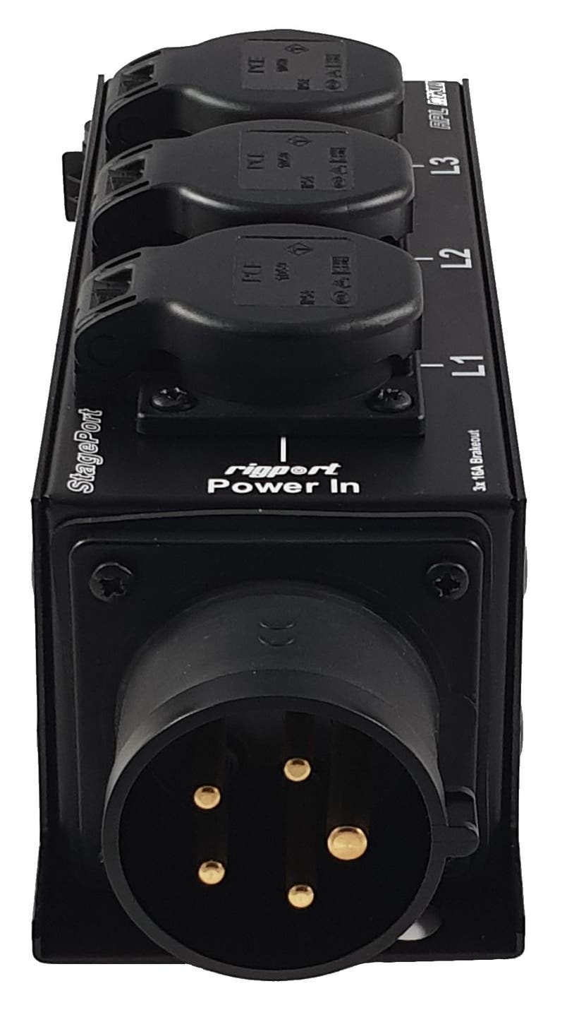 StagePort RPL16S-MKII CEE16 5P IN / 3x Schuko + CEE16 UT - Rigport | Bellalite StagePort RPL16S-MKII CEE16 5P IN / 3x Schuko + CEE16 UT - Rigport | Bellalite