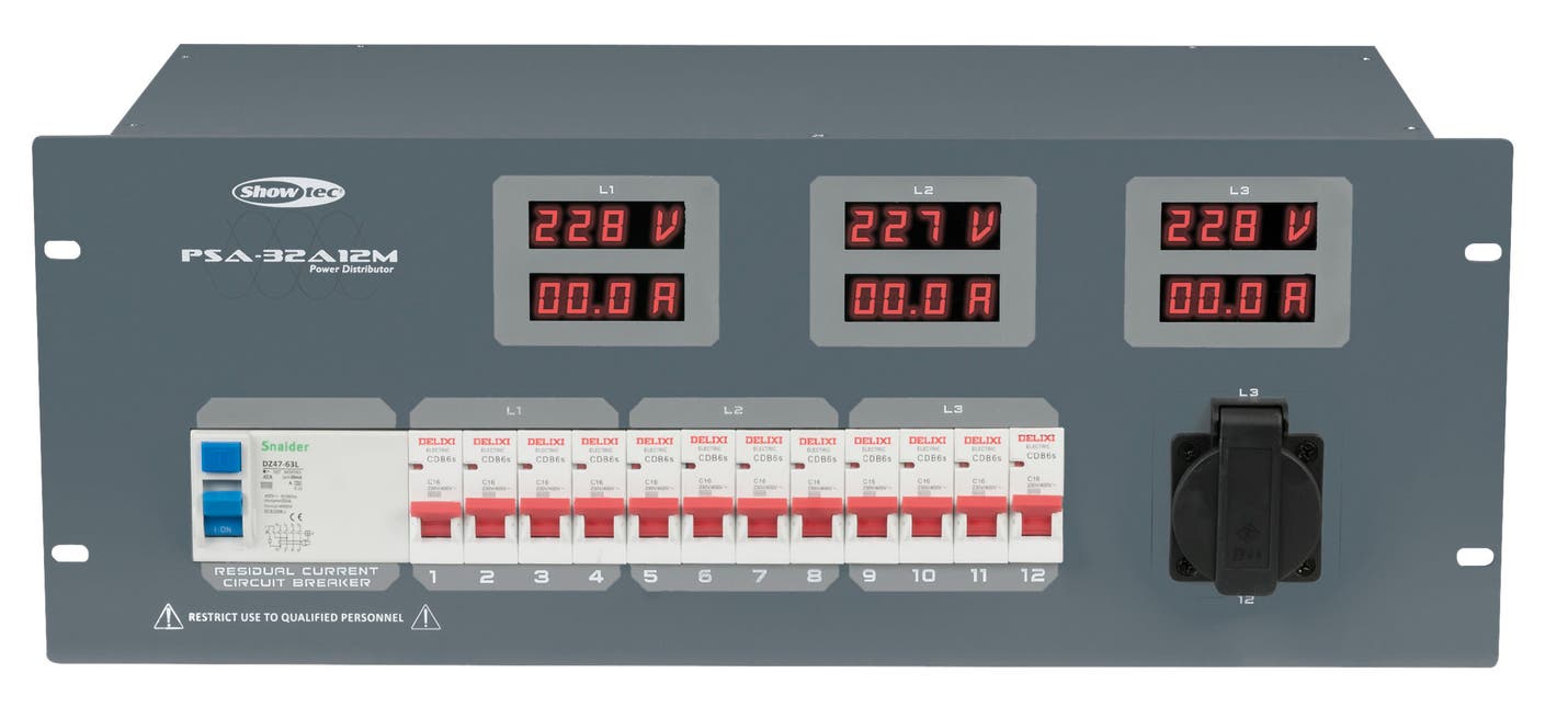 Elcentral, Power Distribution PSA-32A12M 32A IN / 2x 16-pin Multi + 7x Schuko UT - Showgear | Bellalite Elcentral, Power Distribution PSA-32A12M 32A IN / 2x 16-pin Multi + 7x Schuko UT - Showgear | Bellalite