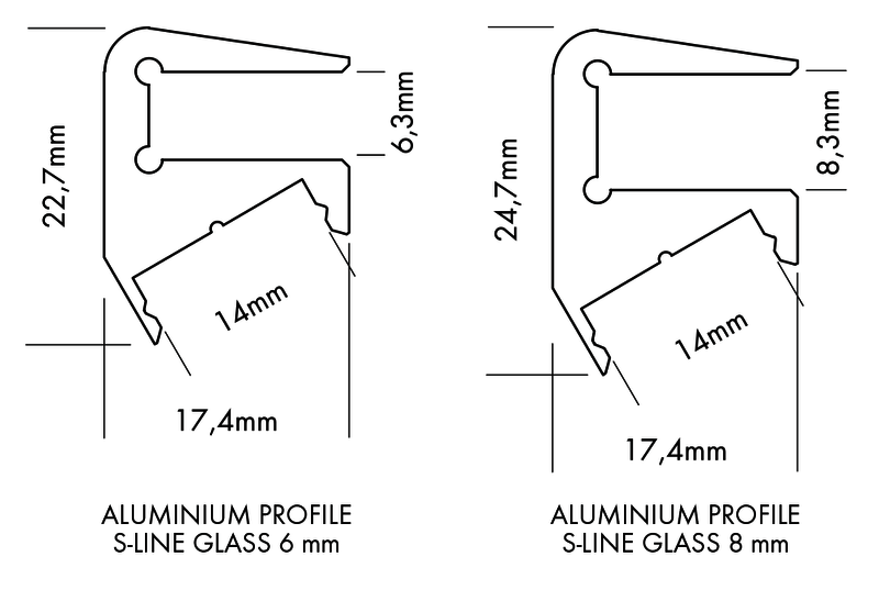 Aluminiumprofil S-Line Glass 6mm, per meter Alu - PROLED | Bellalite