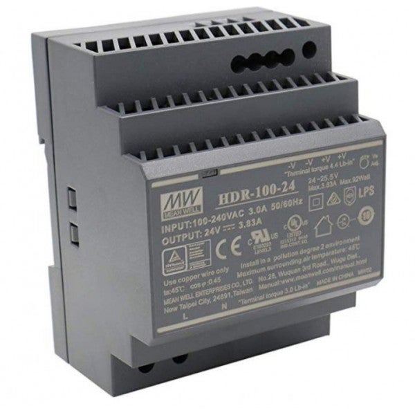 Mean Well HDR-100-24 Din Rail 24V 100W  - Mean Well | Bellalite