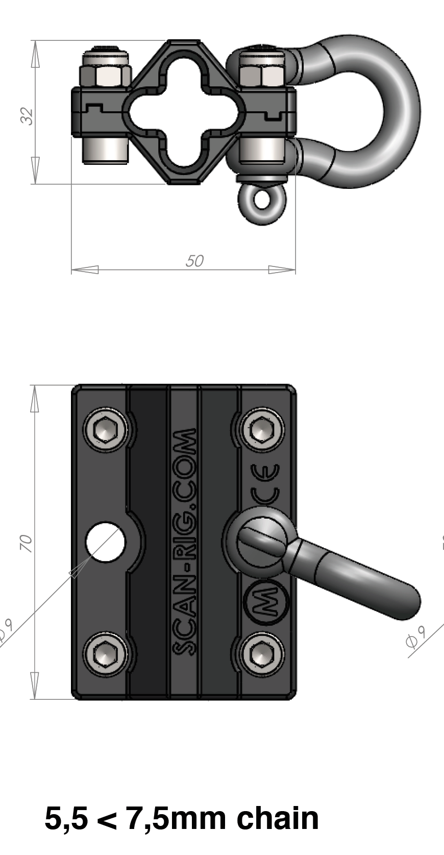 Chainslider Medium, Svart Medium, för 5,5 - 7mm kätting - PSRIG | Bellalite