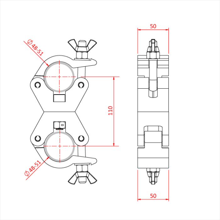 Doughty Clamp Parallel Coupler 48mm - 51mm, Svart - Doughty | Bellalite