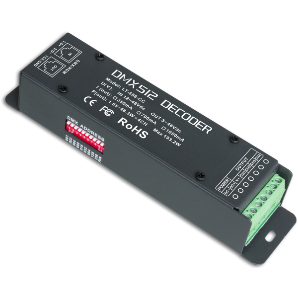 4CH DMX CC LED Dimmer 700mA 4CH x 700mA, max 193,2W, 12-48V DC input - LTECH | Bellalite