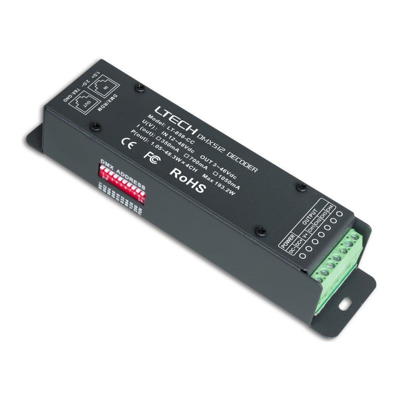 4CH DMX CC LED Dimmer 350mA 4CH x 350mA, max 193,2W, 12-48V DC input - LTECH | Bellalite