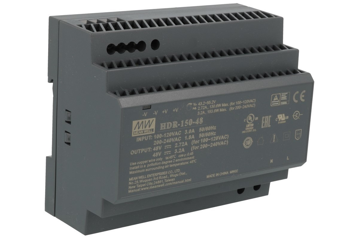 Mean Well HDR-150-48 DIN +48VDC / 150W - Mean Well | Bellalite