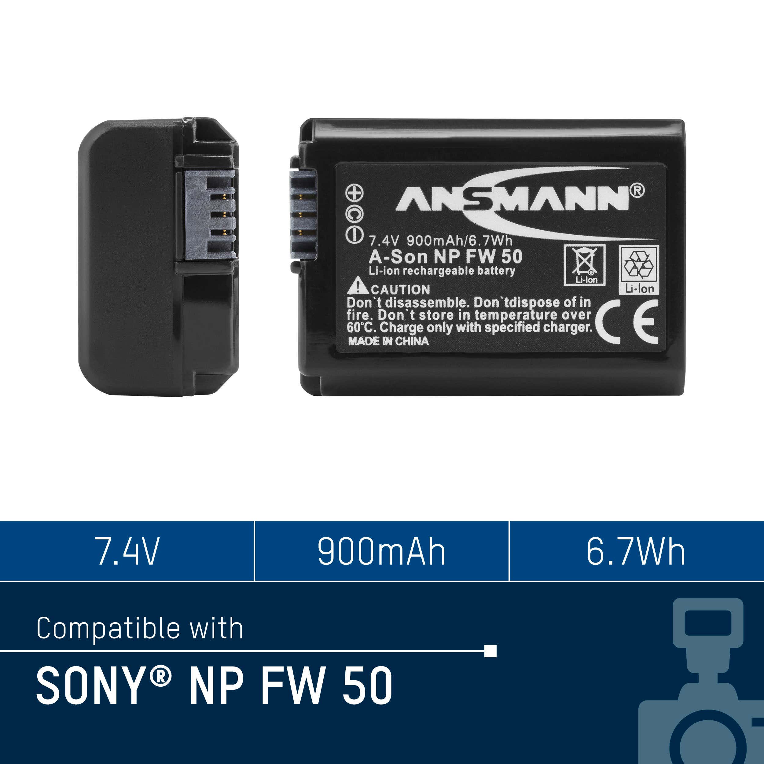 Kamerabatteri A-Son NP FW 50 Kompatibel med Sony - Ansmann | Bellalite Kamerabatteri A-Son NP FW 50 Kompatibel med Sony - Ansmann | Bellalite