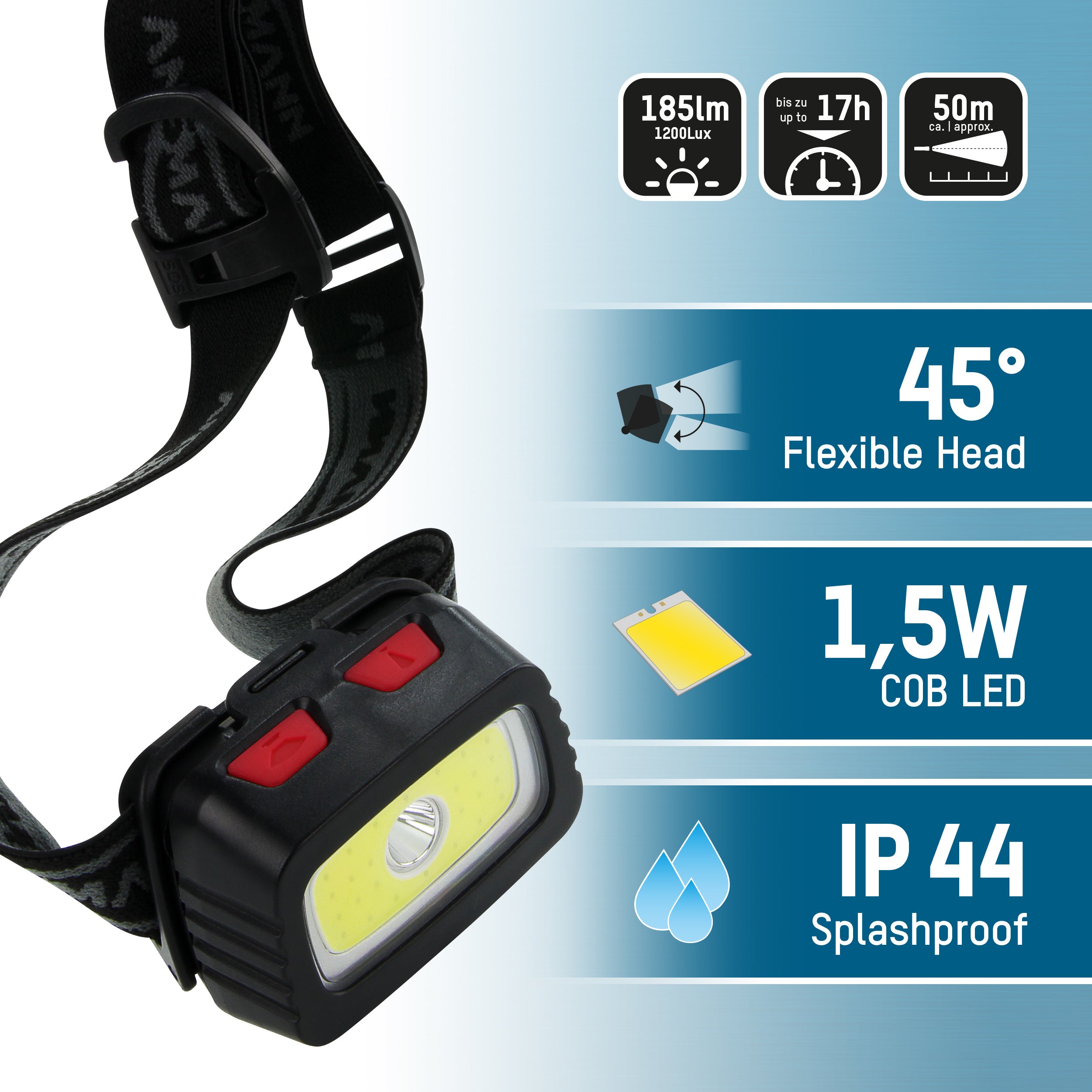Pannlampa HD200B 3W LED & 1.5W COB LED - Ansmann | Bellalite