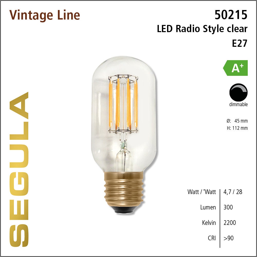 LED E27 Vintage Radio Style Klar, 4,7W, 2200K - Segula | Bellalite