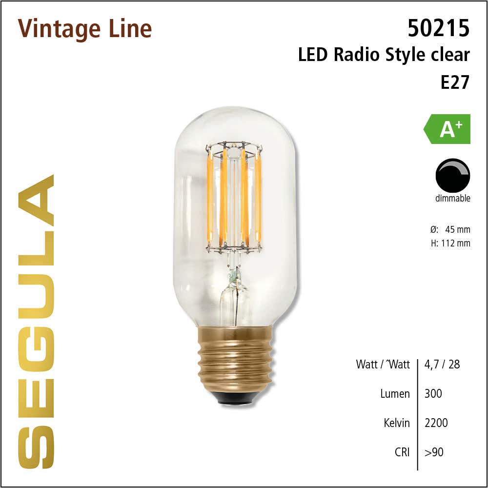 LED E27 Vintage Radio Style Klar, 4,7W, 2200K - Segula | Bellalite LED E27 Vintage Radio Style Klar, 4,7W, 2200K - Segula | Bellalite