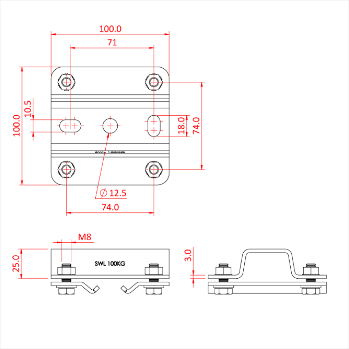 Doughty Studio Rail Ceiling Bracket 25mm High Supplied With Rail Clamps - Doughty | Bellalite