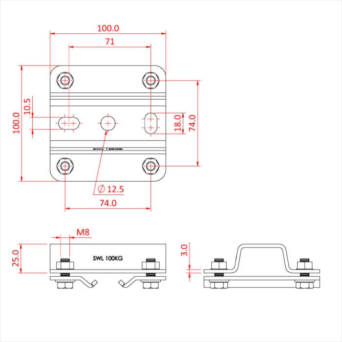 Doughty Studio Rail Ceiling Bracket 25mm High Supplied With Rail Clamps - Doughty | Bellalite Doughty Studio Rail Ceiling Bracket 25mm High Supplied With Rail Clamps - Doughty | Bellalite