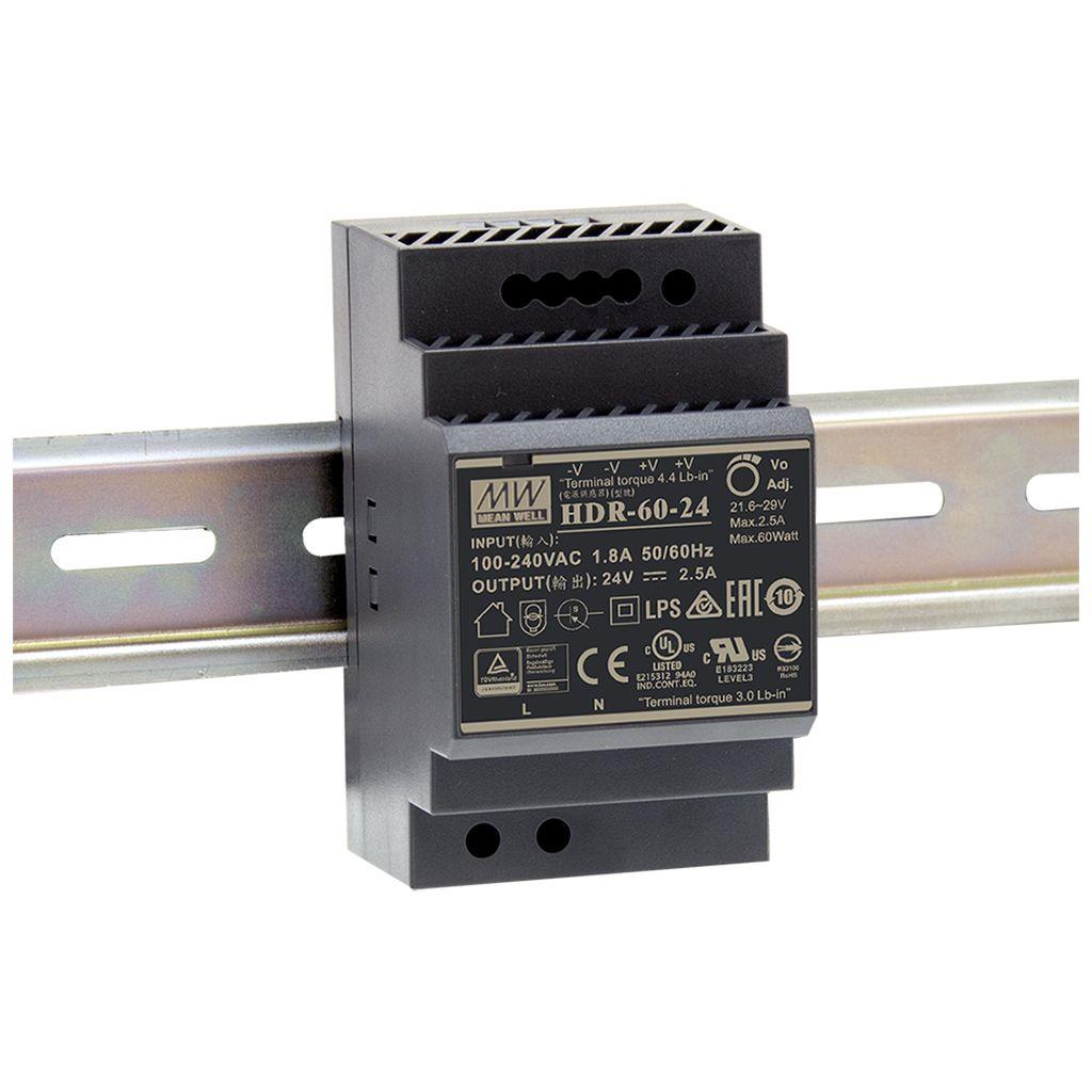 Mean Well HDR-60-24 Din Rail 24V 60W  - Mean Well | Bellalite