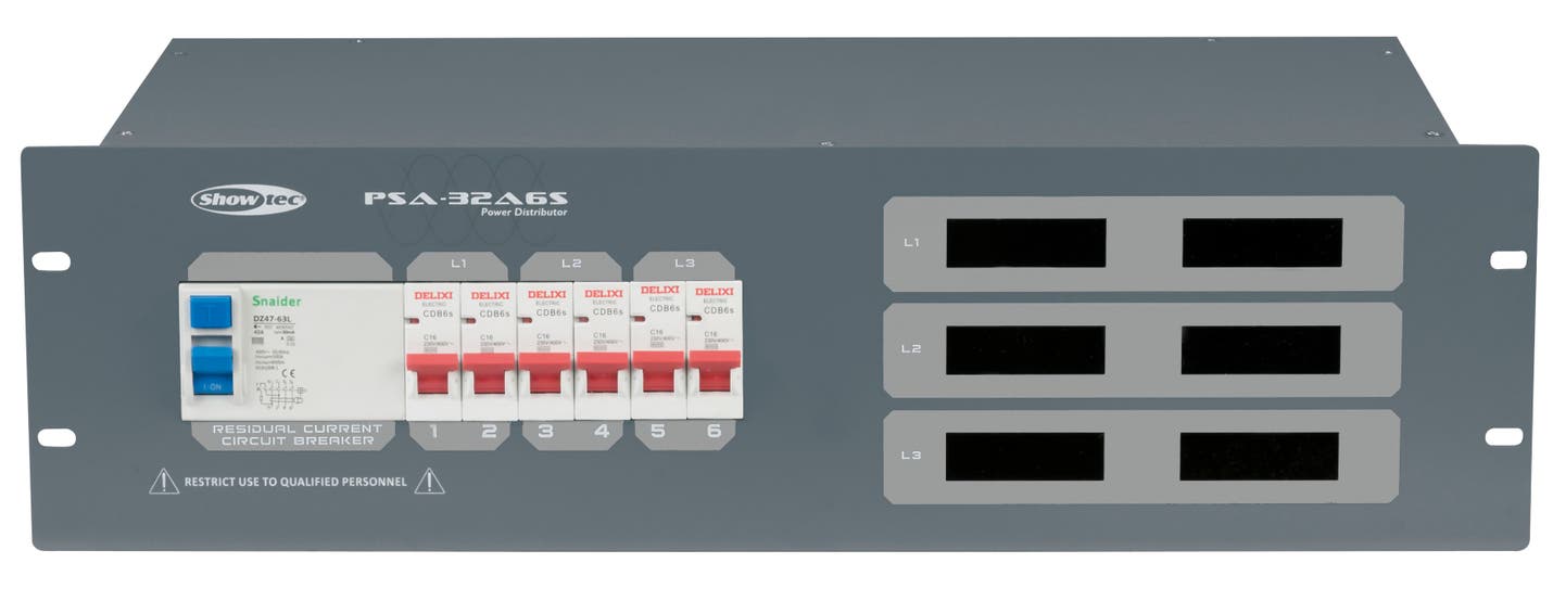 Elcentral, Power Distribution PSA-32A6S 32A IN / 6xSchuko UT - Showgear | Bellalite Elcentral, Power Distribution PSA-32A6S 32A IN / 6xSchuko UT - Showgear | Bellalite