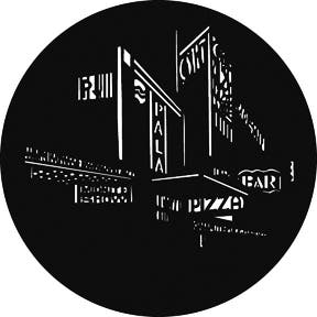 Street Scene 2 Metallgobo, M-Size (66mm) - Rosco | Bellalite Street Scene 2 Metallgobo, M-Size (66mm) - Rosco | Bellalite