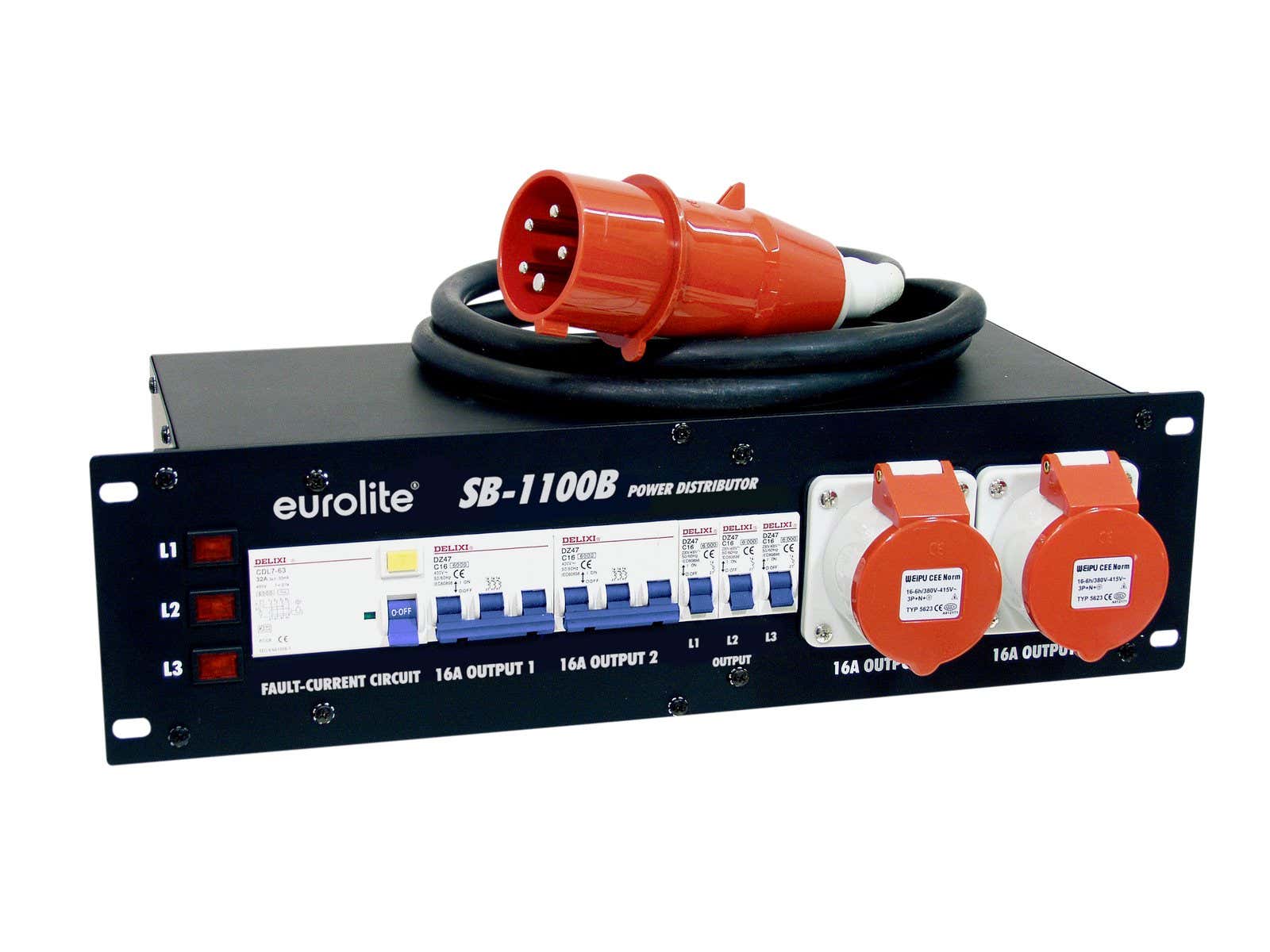 Elcentral SB-1100B Power Distributor 32A 32A 5P IN / 6x Schuko + 2x 16A + 32A UT - Eurolite | Bellalite Elcentral SB-1100B Power Distributor 32A 32A 5P IN / 6x Schuko + 2x 16A + 32A UT - Eurolite | Bellalite