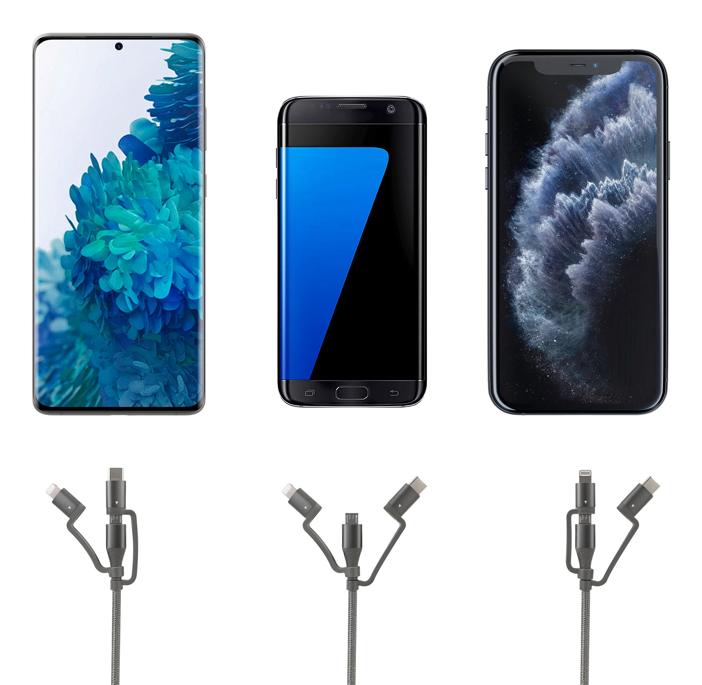 USB-Kabel 3in1 Micro-USB, USB-C & Lightning 120cm - Ansmann | Bellalite